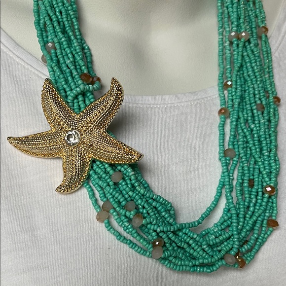Starfish Charm Turquoise Beaded Necklace - Picture 2 of 3